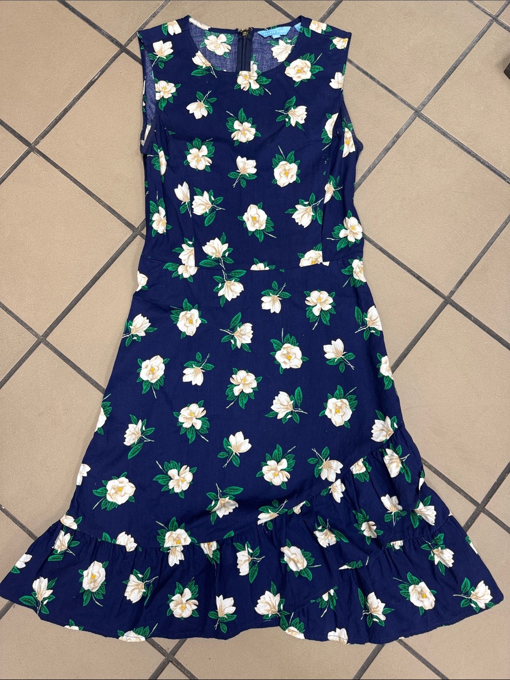 Draper James Navy Floral Sleeveless Ruffle-Hem Dress